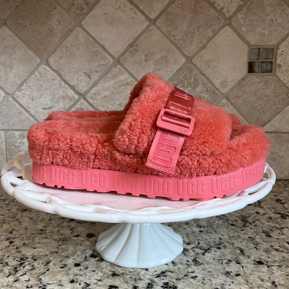 UGG FLUFFITA Slides Pink Blossom Women's Sherling Size 8 Platform - Picture 7 of 14